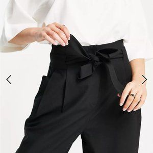 Petite tailored tie waist tapered ankle grazer pants